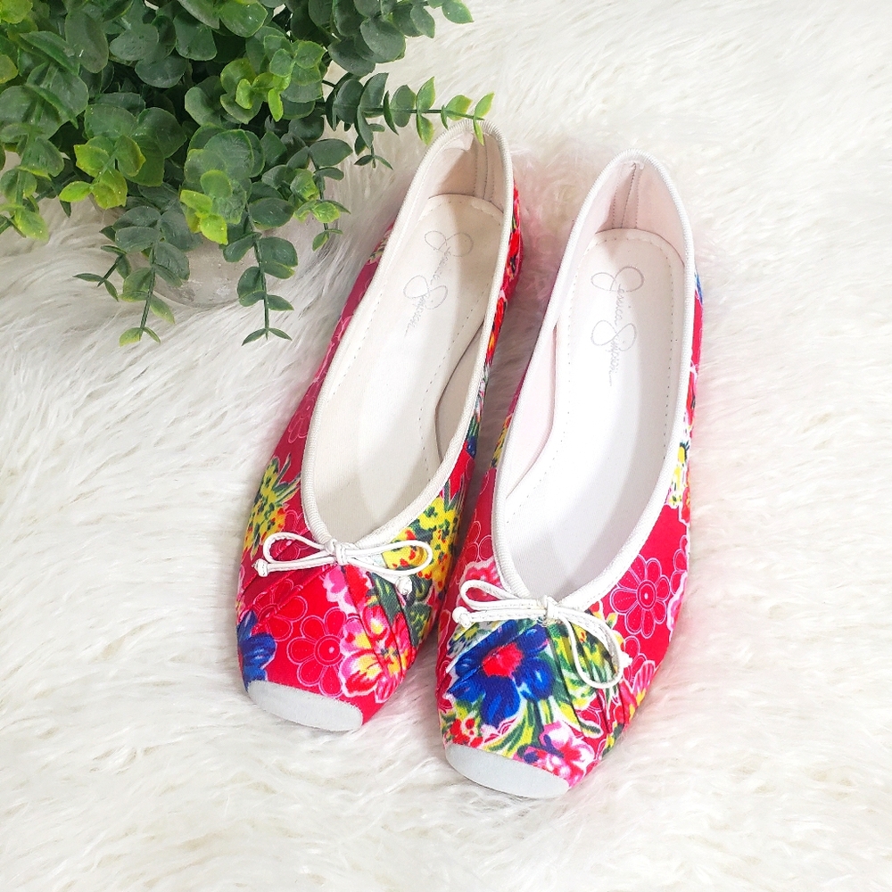 JESSICA SIMPSON pink floral ballet flats Sz 8.5